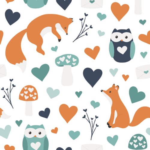 Love Doodles Foxes Bluewhite