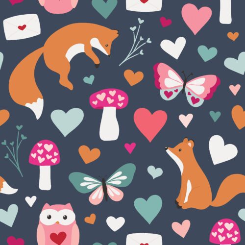 Love Doodles Foxes Multi Darkblue