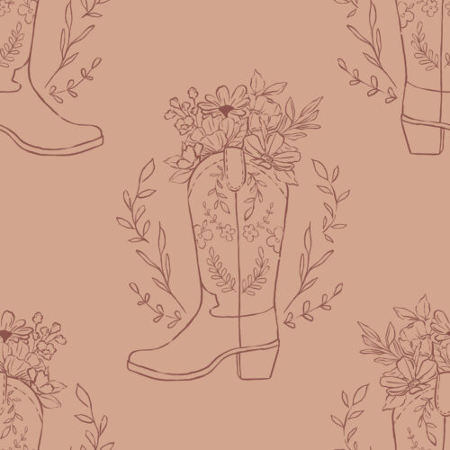Floral CowgirlBoot Drawing Pink