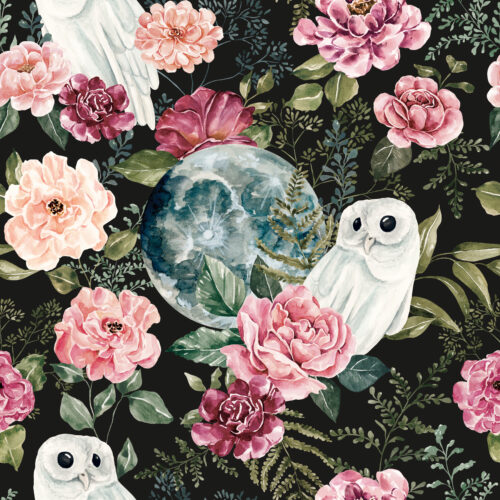 CR MoonlitHollow Owl Floral Dark