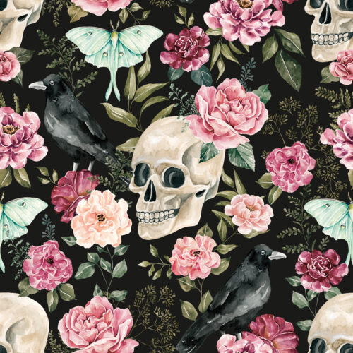 CR MoonlitHollow Skull Floral Dark