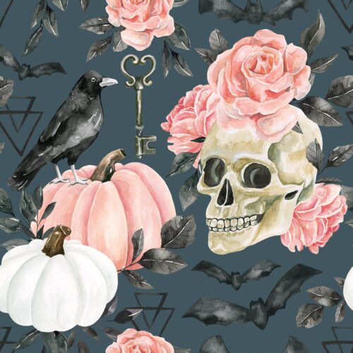 October Moon Halloween Floral Nightblue