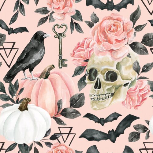 October Moon Halloween Floral Pink