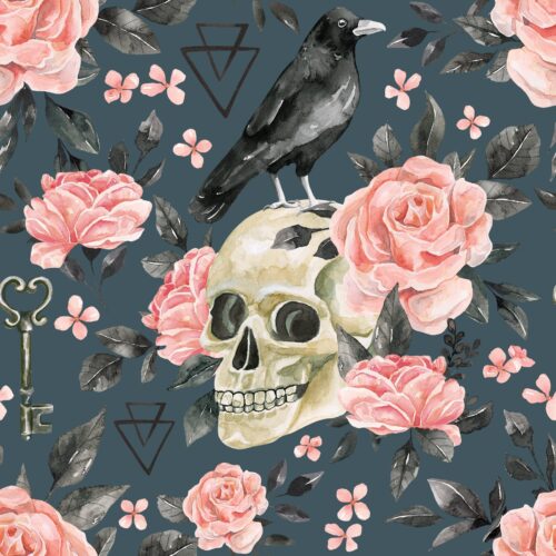 October Moon Gothicskullfloral Blue