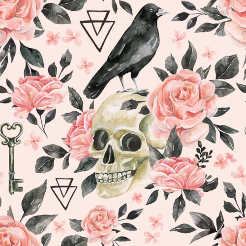 October Moon Gothicskullfloral Pink