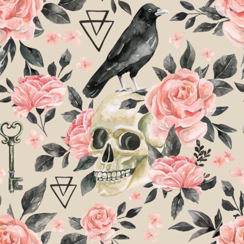 October Moon Gothicskullfloral Taupe