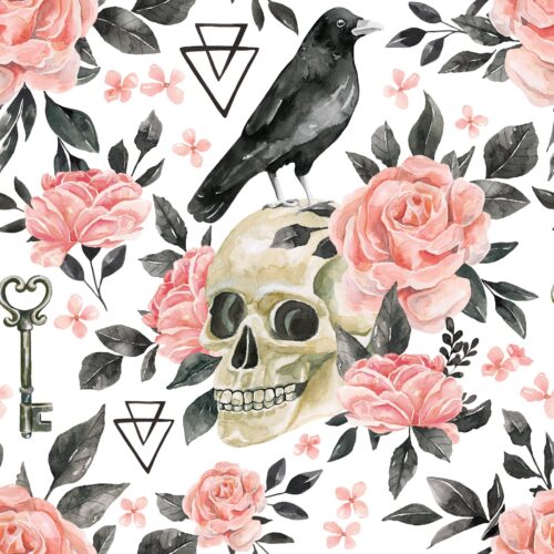 October Moon Gothicskullfloral White