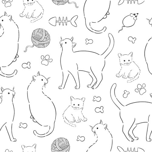 CR PetShop Sketched Cats BlackWhite