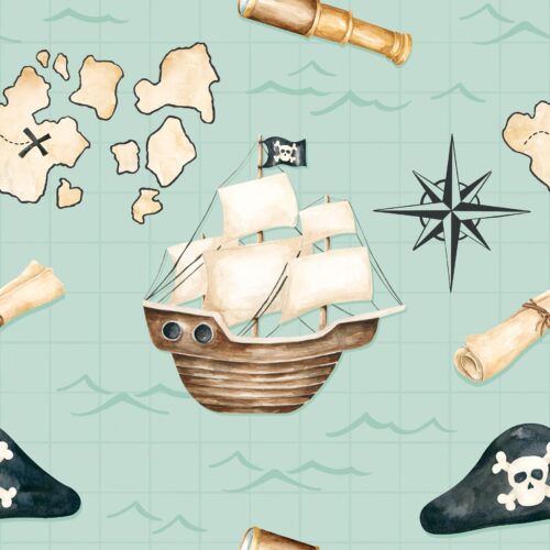 Pirates Ahoy Nautical Aqua