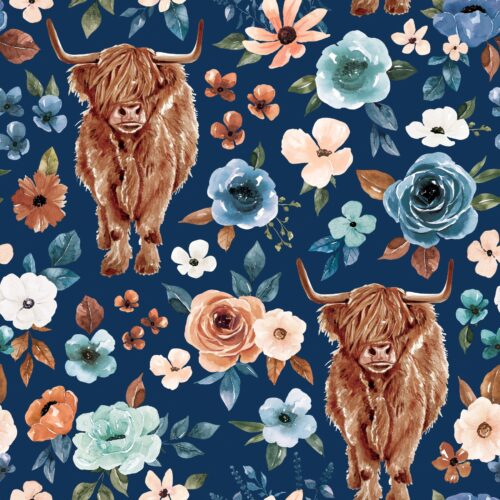 Rust and Royal Highlandcowfloral Blue