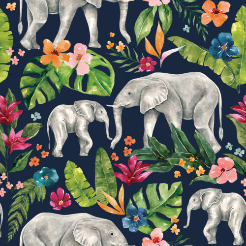 Elephant Floral NavyBlue