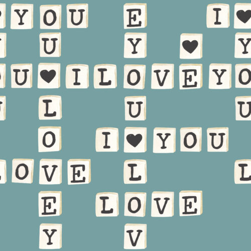 Valentines Black Letter Tiles on Blue