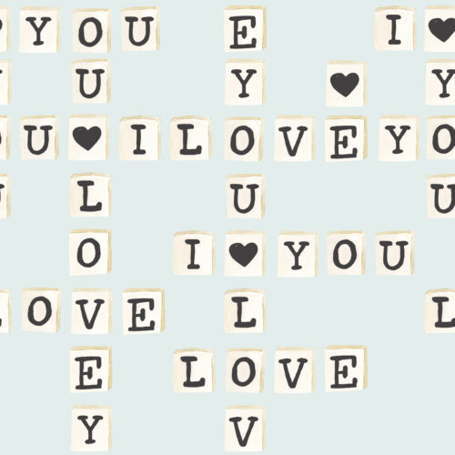 Valentines Black Letter Tiles on Light Blue