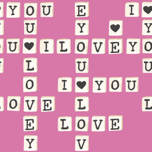Valentines Black Letter Tiles on Pink