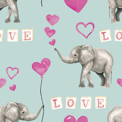 Valentines Watercolor Elephant