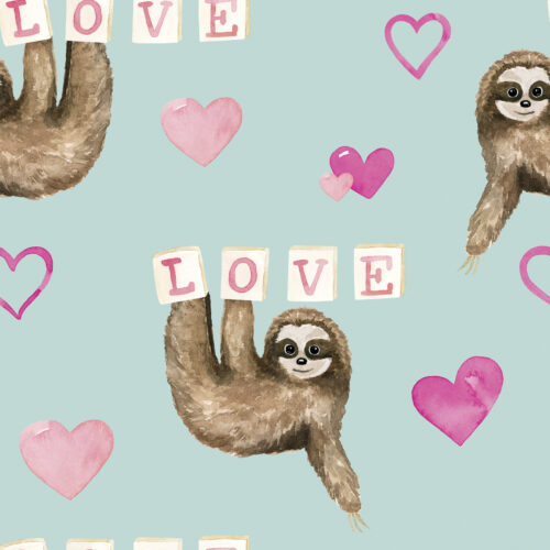 Valentines Watercolor Sloth