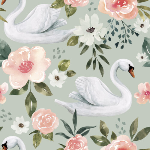 Mint Blue Vintage Spring Swan Floral