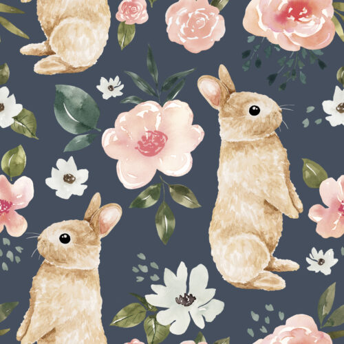 Periwinkle Blue Vintage Spring Bunny Floral