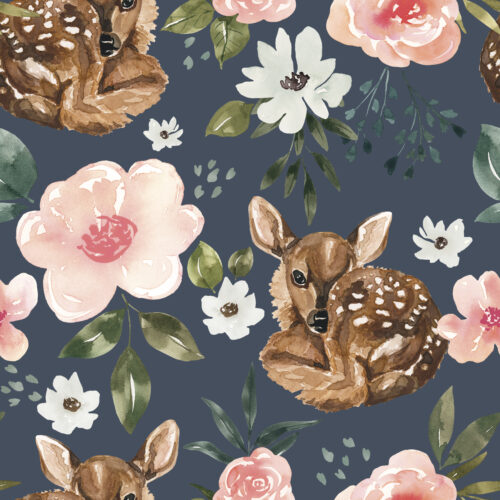 Periwinkle Blue Vintage Spring Fawn Floral