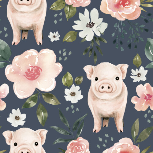 Periwinkle Blue Vintage Spring Pig Floral