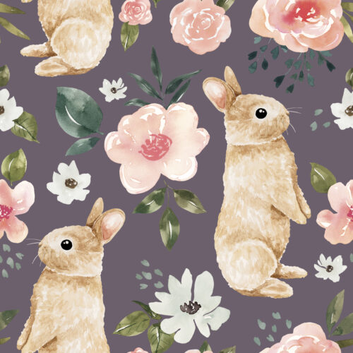Purple Vintage Spring Bunny Floral