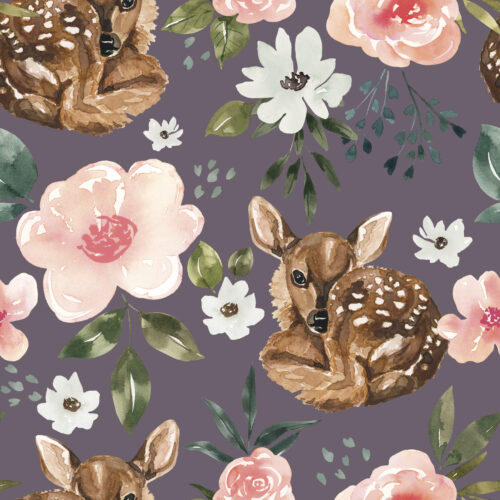 Purple Vintage Spring Fawn Floral