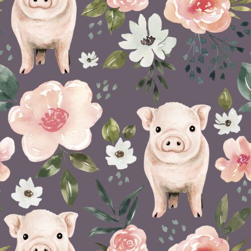 Purple Vintage Spring Pig Floral 6X6