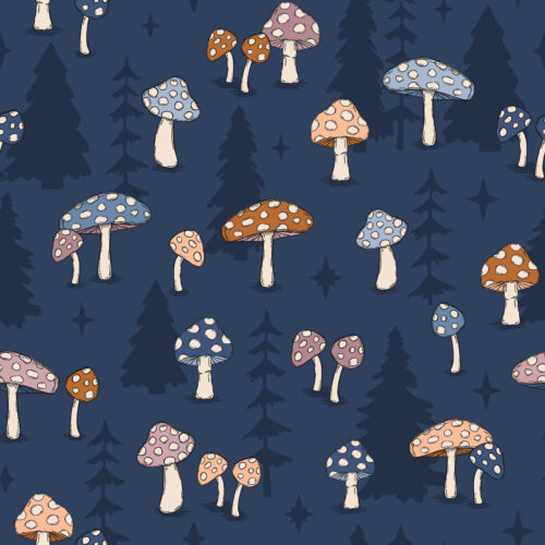WhimsicalWinter Mushrooms Blue