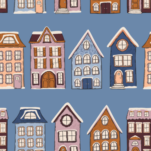 WhimsicalWinter Village Blue