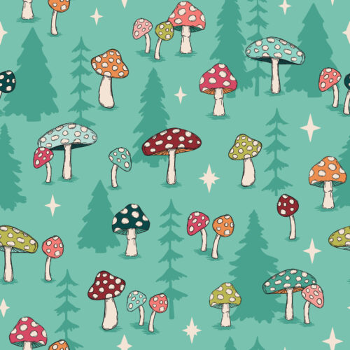 WhimsicalWinter Mushrooms Teal