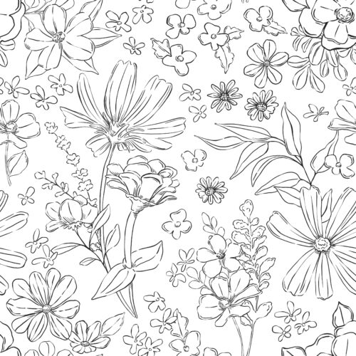 CR WildflowerFields SketchedFloral BW