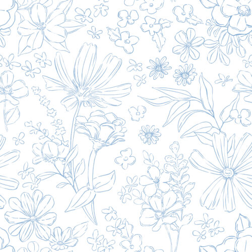 CR WildflowerFields SketchedFloral WhiteBlue