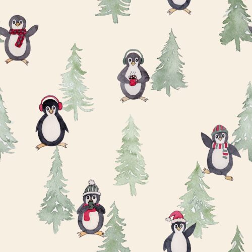 Penguins and Pine Trees on Cream