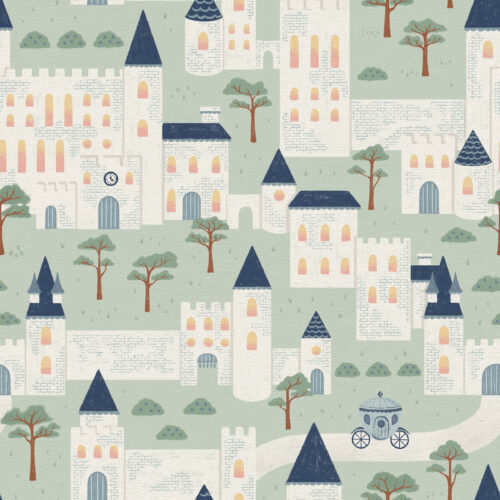 Fairytale Castle Courtyard Pastel Green and Blueberry