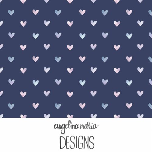 Watercolor Hearts Navy