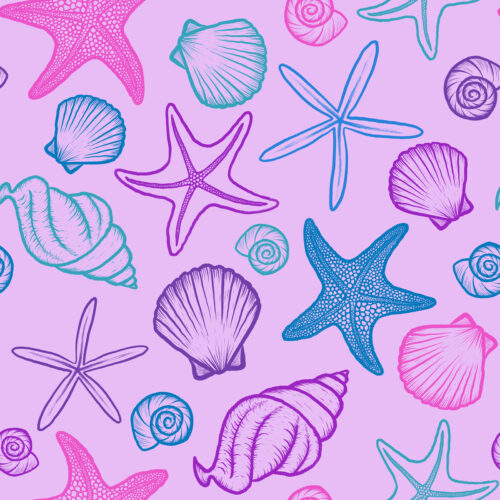 Seashells and Starfish Multicolor Lavender
