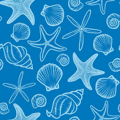 Seashells and Starfish Ocean Depths Blue