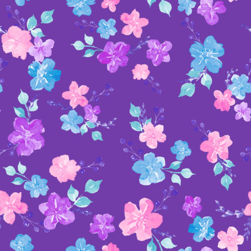 Vibrant Mermaid Floral Blue Violet
