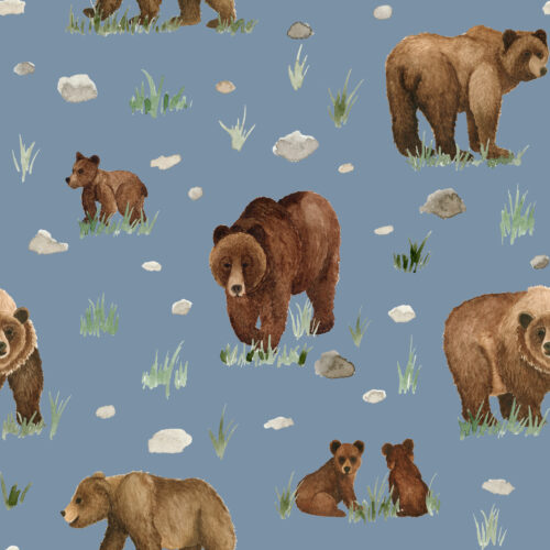 Watercolor Grizzly Bears on Misty Blue