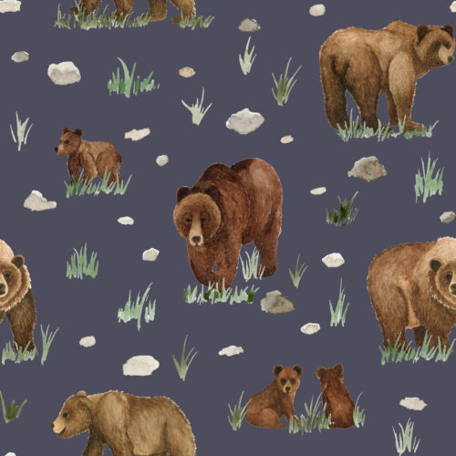 Watercolor Grizzly Bears on Navy