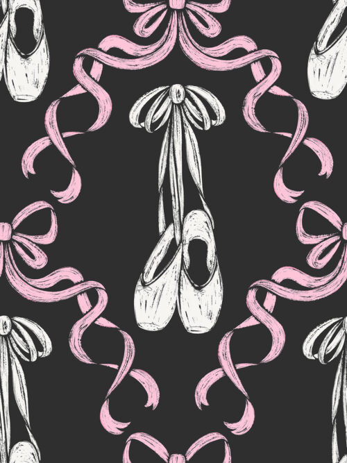 Pointe Shoe Ribbons Charcoal Black and Flushing Pink