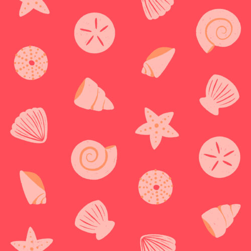 Sandcastle Seashells Neon Coral