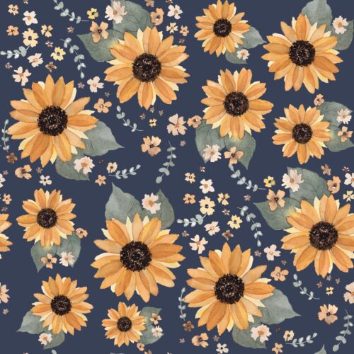 Sunflowers Muted Dark Navy