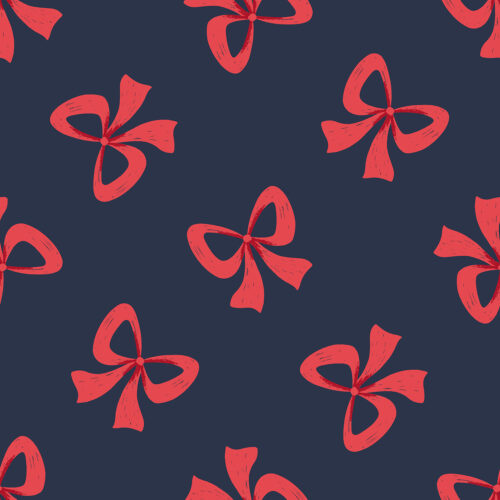 Tossed Bows Poppy Red on Midnight Blue