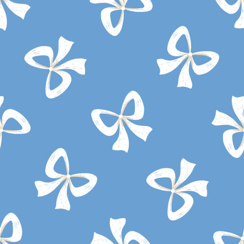 Tossed Bows White on Denim Blue