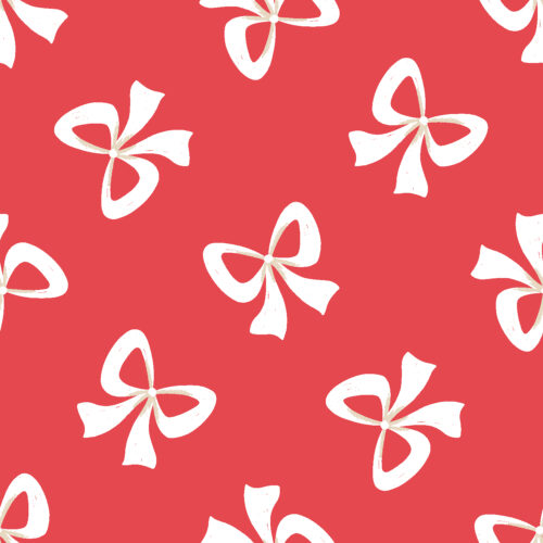 Tossed Bows White on Poppy Red