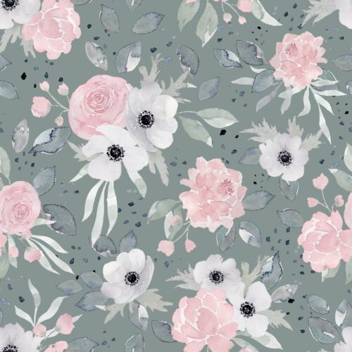 Dotty Springtime Floral on Green