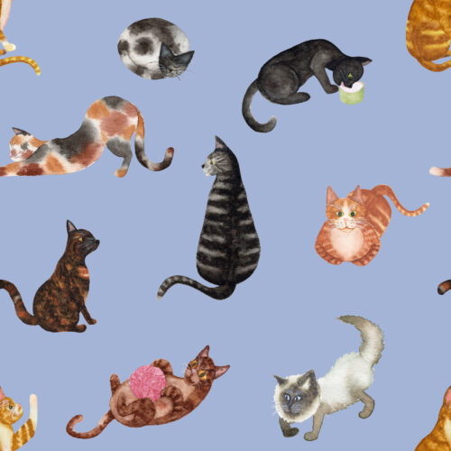 Watercolor Cats in Cerulean Frost