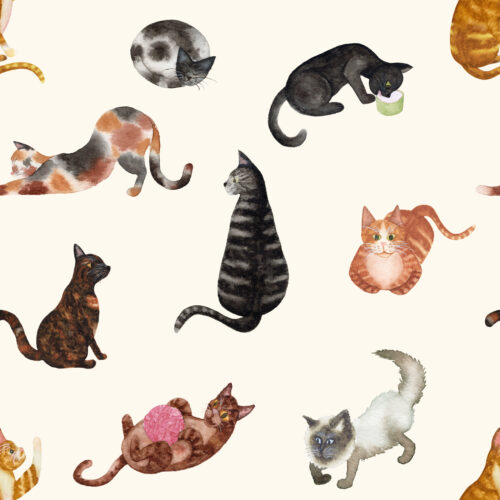 Watercolor Cats in Cream