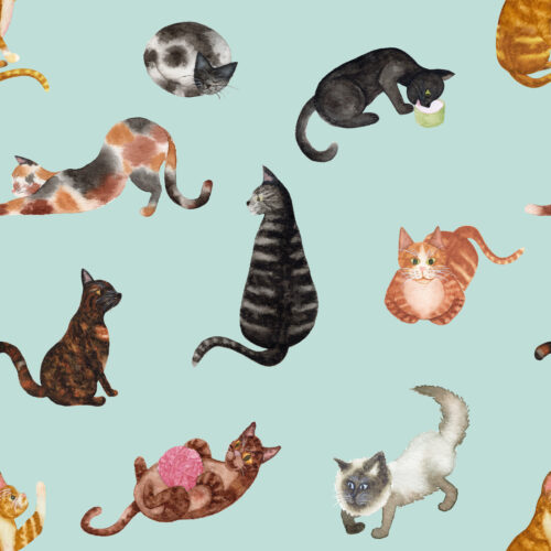 Watercolor Cats in Sweet Mint